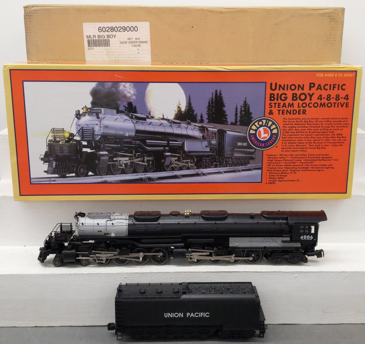 Lionel 6-28029 O UP Big Boy 4-8-8-4 Articulated Steam Engine & Tender #4006 EX/Box