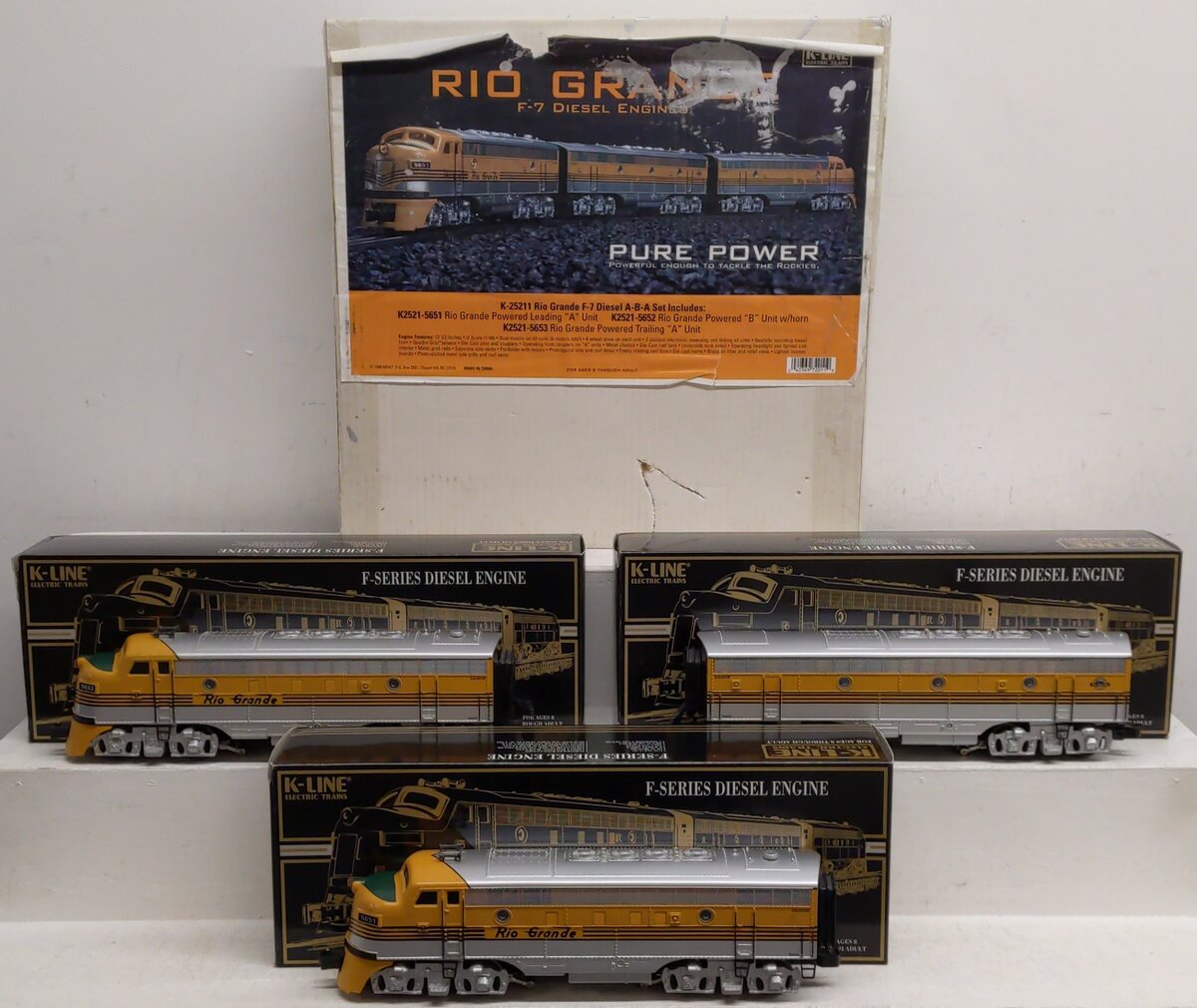 K-Line K-25211 O Rio Grande F-7 ABA Diesel Locomotive #5651/5652/5653 EX/Box