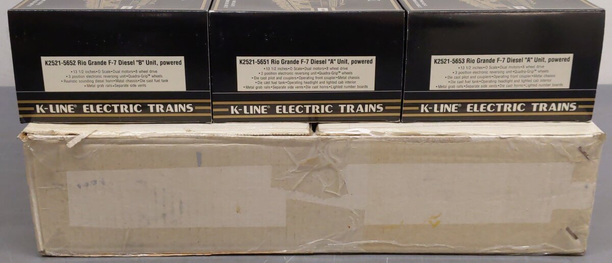 K-Line K-25211 O Rio Grande F-7 ABA Diesel Locomotive #5651/5652/5653 EX/Box