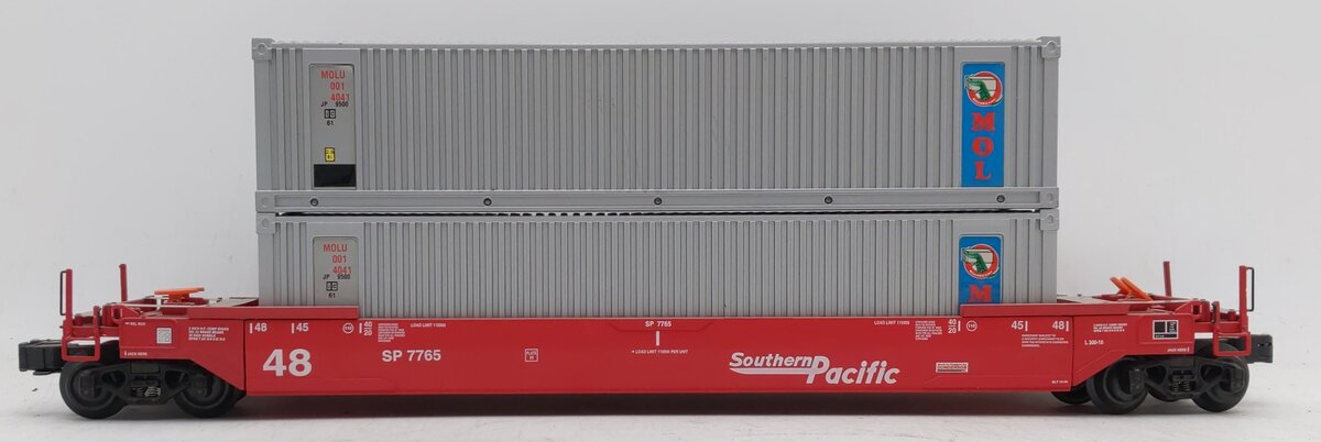 K-Line K7765 O Gauge Southern Pacific Gunderson Flatcar w/2 Containers EX/Box