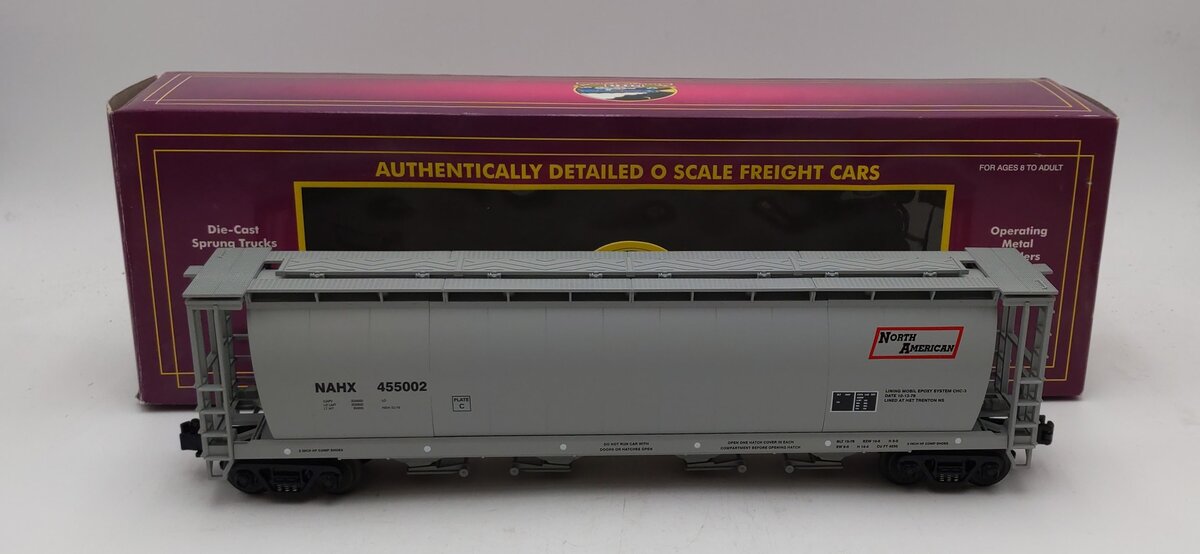 MTH 20-97401 O Gauge North American 4-Bay Cylindrical Grain Hopper Car #455002 NIB