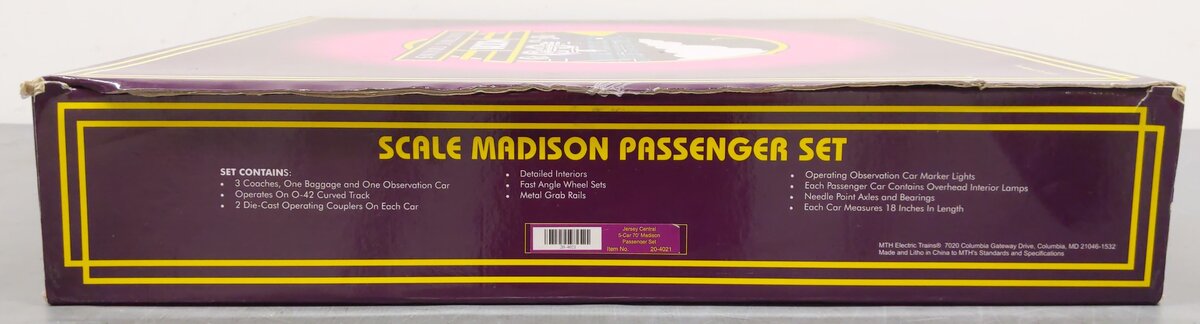 MTH 20-4021 O Gauge Jersey Central 70' Madison Passenger Car Set (Set of 5) EX/Box