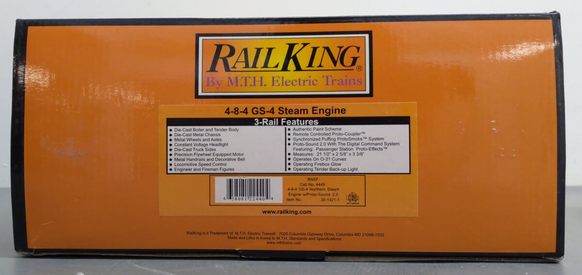 MTH 30-1421-1 BNSF 4-8-4 GS-4 Northern Steam Locomotive #4449 w/PS2 EX/Box