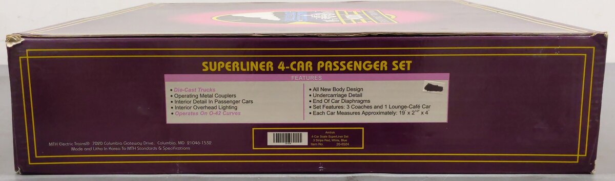 MTH 20-6524 O Gauge Amtrak Superliner Passenger Car Set EX/Box