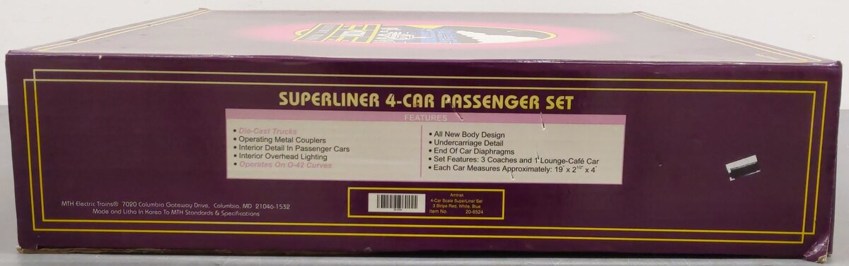 MTH 20-6524 O Gauge Amtrak Superliner Passenger Car Set EX/Box