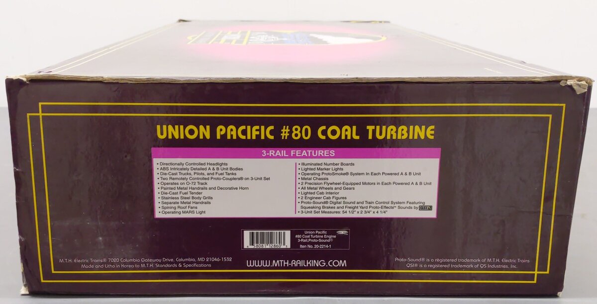 MTH 20-2214-1 O Gauge Union Pacific Coal Turbine Engine Set #80 w/ PS.1 EX/Box
