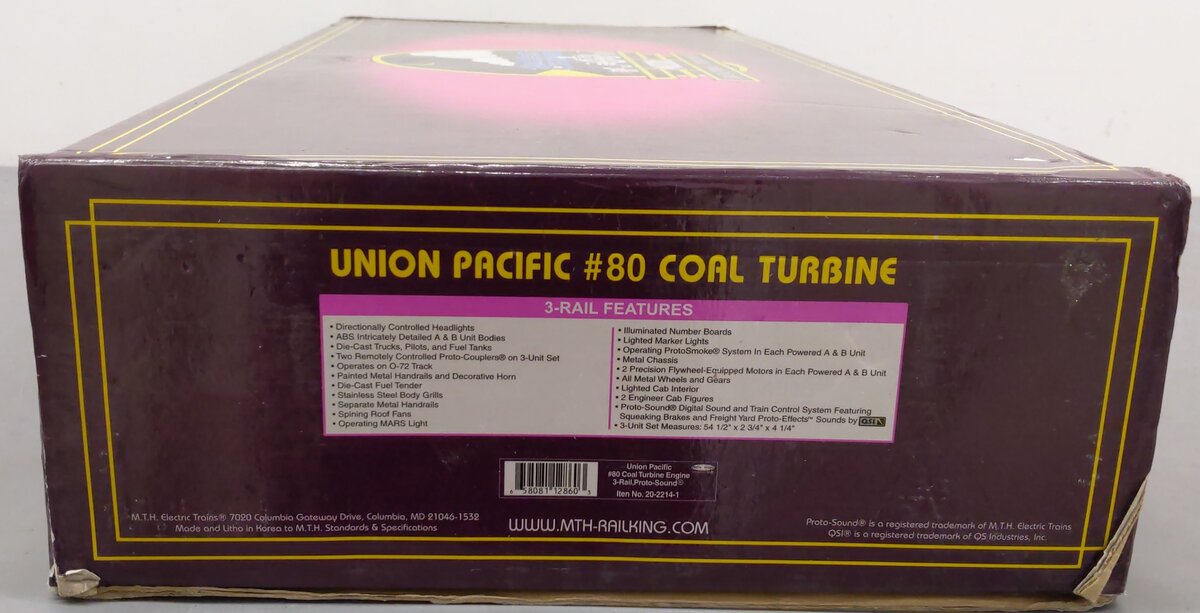 MTH 20-2214-1 O Gauge Union Pacific Coal Turbine Engine Set #80 w/ PS.1 EX/Box