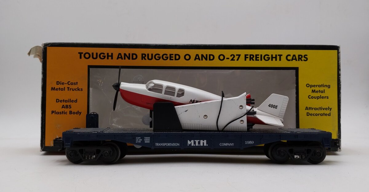 MTH 30-7621 O MTH Transportation Co Flatcar w/Red & White Airplane #1959 EX/Box