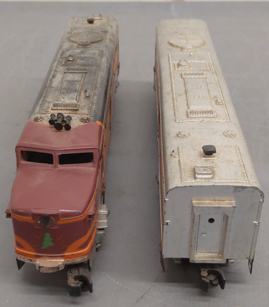 American Flyer 477 & 478 Vintage S Silver Flash PAB Diesel Locomotive Set VG