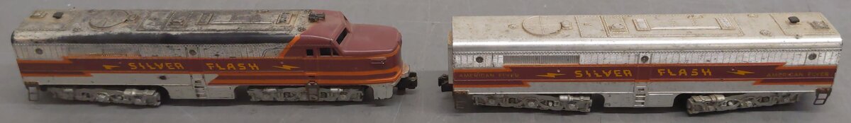 American Flyer 477 & 478 Vintage S Silver Flash PAB Diesel Locomotive Set VG
