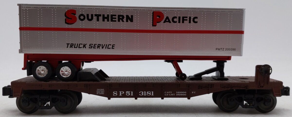 Lionel 6-36086 O Gauge Southern Pacific Flatcar #3181 with Trailer EX/Box