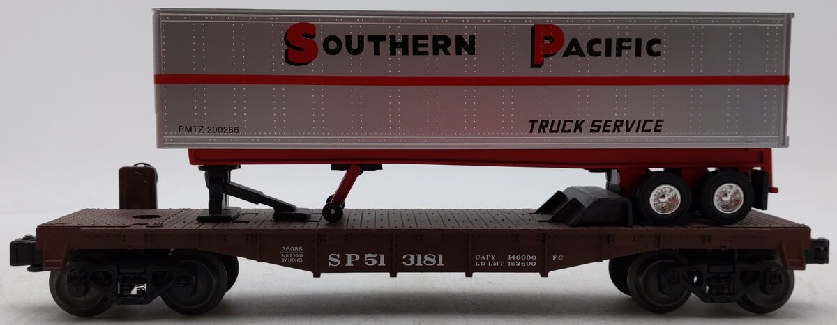 Lionel 6-36086 O Gauge Southern Pacific Flatcar #3181 with Trailer EX/Box
