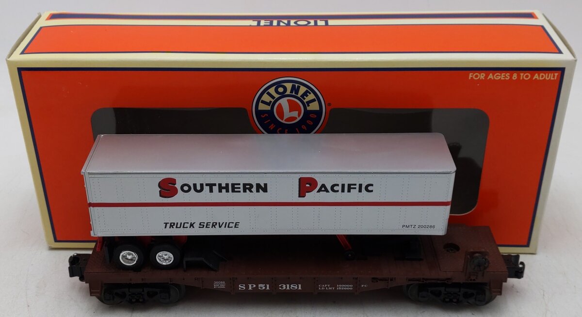 Lionel 6-36086 O Gauge Southern Pacific Flatcar #3181 with Trailer EX/Box