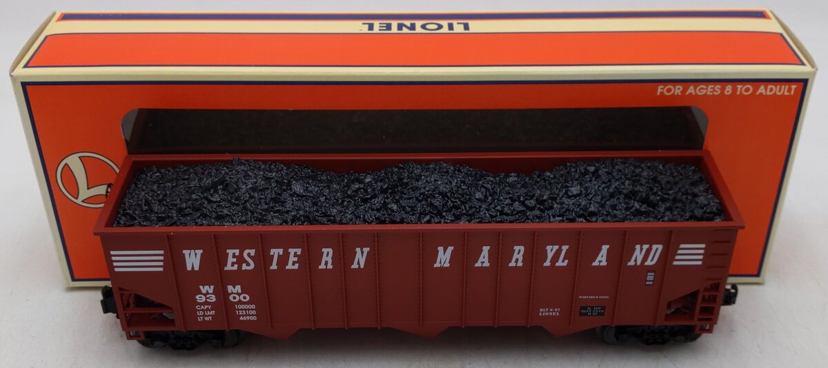 Lionel 6-17129 O Gauge Western Maryland 3-Bay Hopper Car w/Coal Load #9300 EX/Box