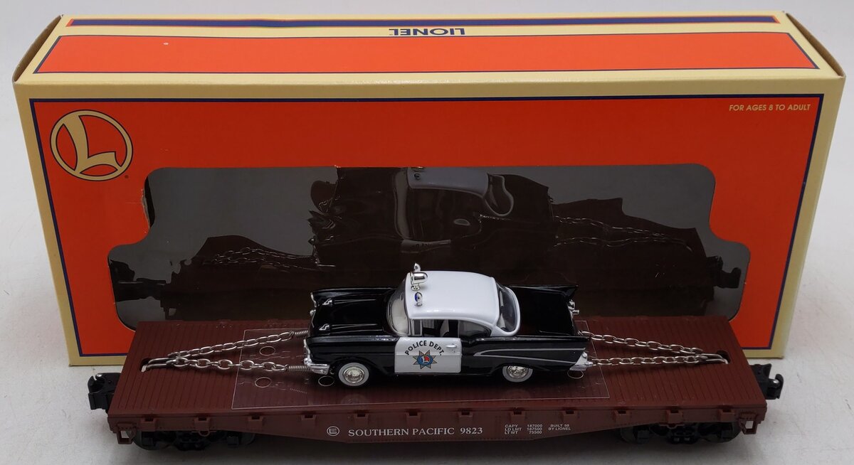 Lionel 6-26906 O Gauge Southern Pacific Flatcar w/ 1957 Chevy Police Car EX/Box