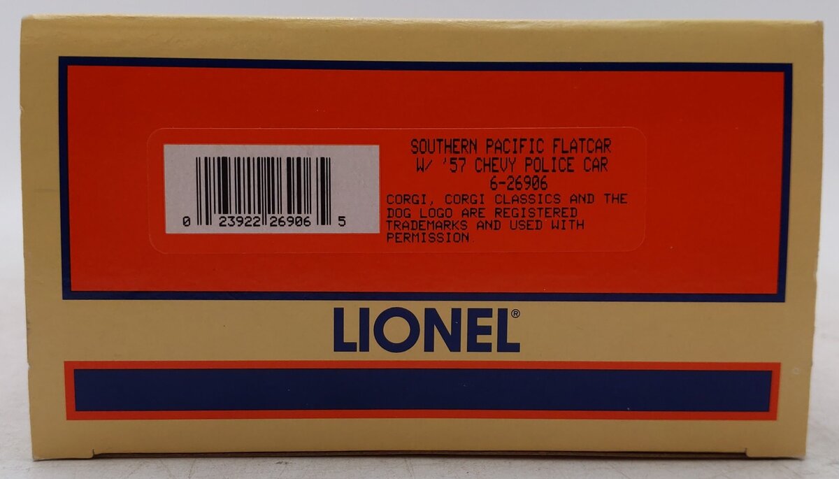 Lionel 6-26906 O Gauge Southern Pacific Flatcar w/ 1957 Chevy Police Car EX/Box