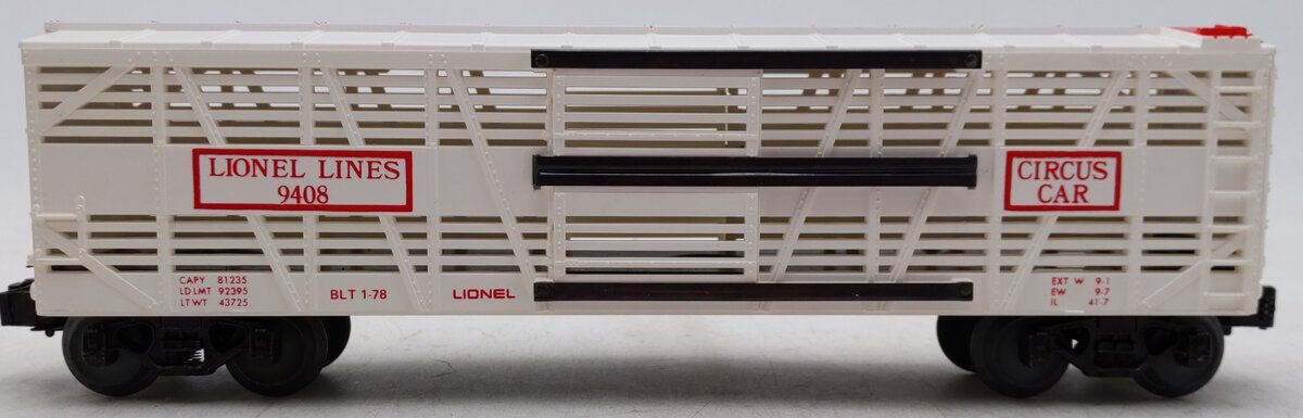 Lionel 6-9408 O Gauge Circus Stock/Animal Car #9408 VG/Box