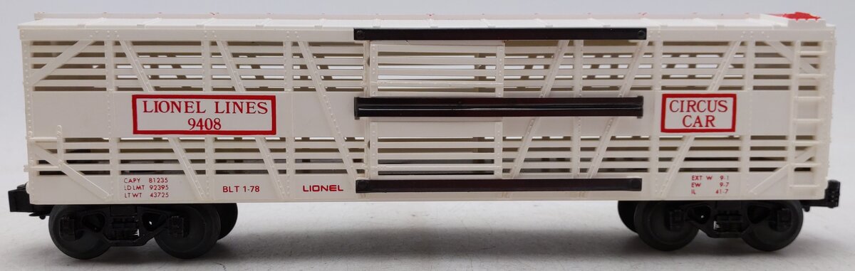 Lionel 6-9408 O Gauge Circus Stock/Animal Car #9408 VG/Box
