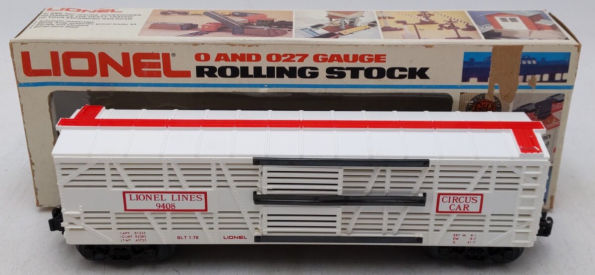 Lionel 6-9408 O Gauge Circus Stock/Animal Car #9408 VG/Box