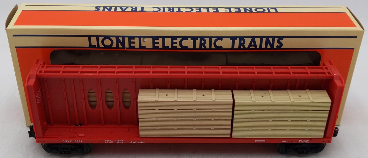 Lionel 6-16381 O Gauge CSXT Center I-Beam Flatcar w/ Wood Load EX/Box