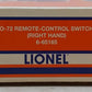 Lionel 6-65165 O72 Right Hand Remote Control Switch Turnout VG/Box
