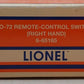 Lionel 6-65165 O72 Right Hand Remote Control Switch Turnout VG/Box