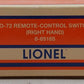 Lionel 6-65165 O72 Right Hand Remote Control Switch Turnout VG/Box