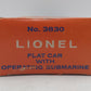 Lionel 3830 Vintage O Flatcar with Operating U.S. Navy Submarine VG/Box