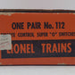 Lionel 112 Vintage LH & RH Super O Remote Control Switches (Pair of 2) VG/Box