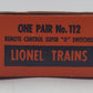 Lionel 112 Vintage LH & RH Super O Remote Control Switches (Pair of 2) VG/Box