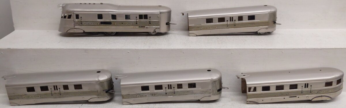 American Flyer 9900 Vintage O 4 Unit Burlington Pioneer Zephyr Set