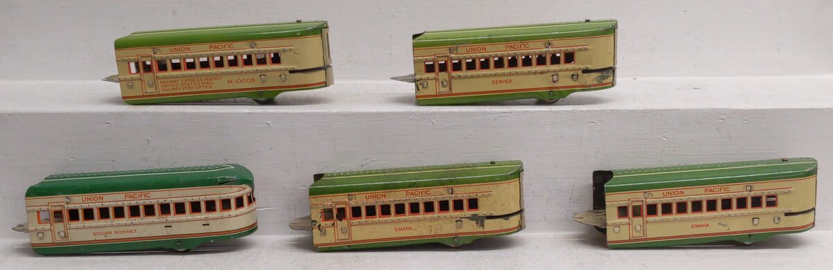 Marx M10005 Vintage O Gauge UP Tinplate Multi Unit Streamliner Passenger Cars VG