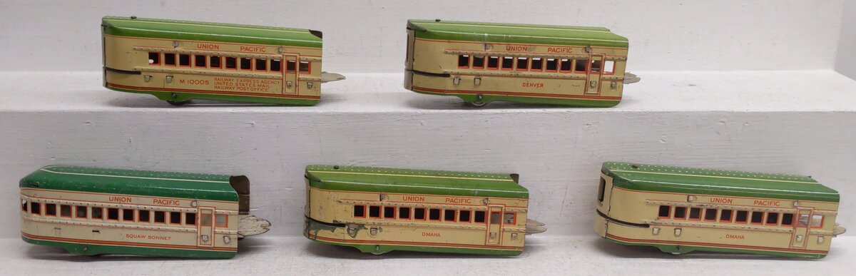 Marx M10005 Vintage O Gauge UP Tinplate Multi Unit Streamliner Passenger Cars VG