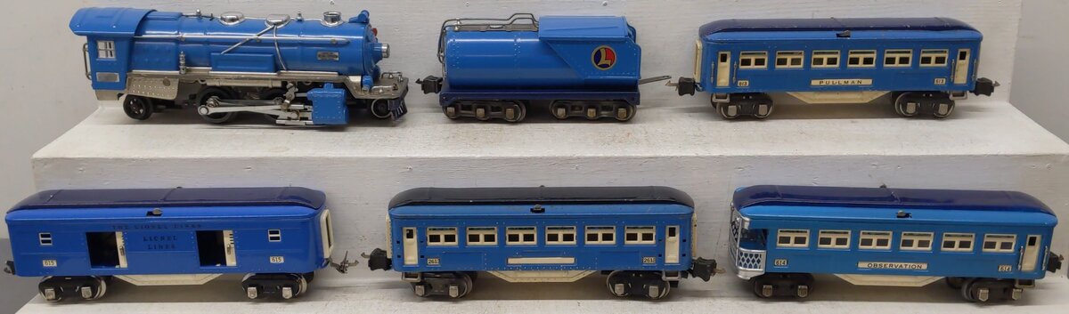 Lionel 263E VIntage O Prewar Baby Blue Comet Steam Passenger Car Set