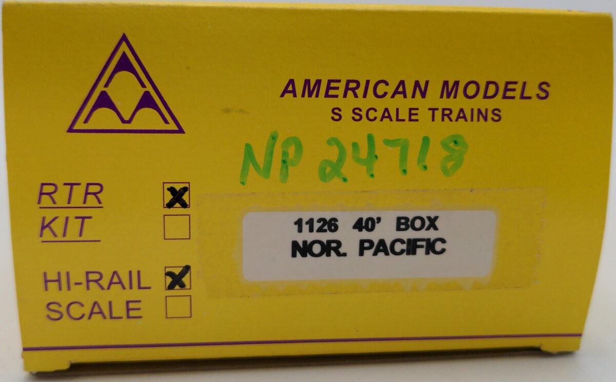 American Models 1126 S Scale Northern Pacific 40' Boxcar #24718 EX/Box