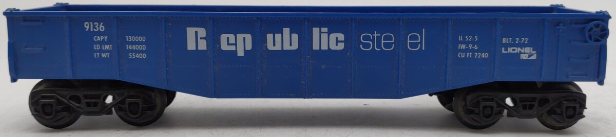 Lionel 6-9136 O Gauge Republic Steel Gondola #9136 EX