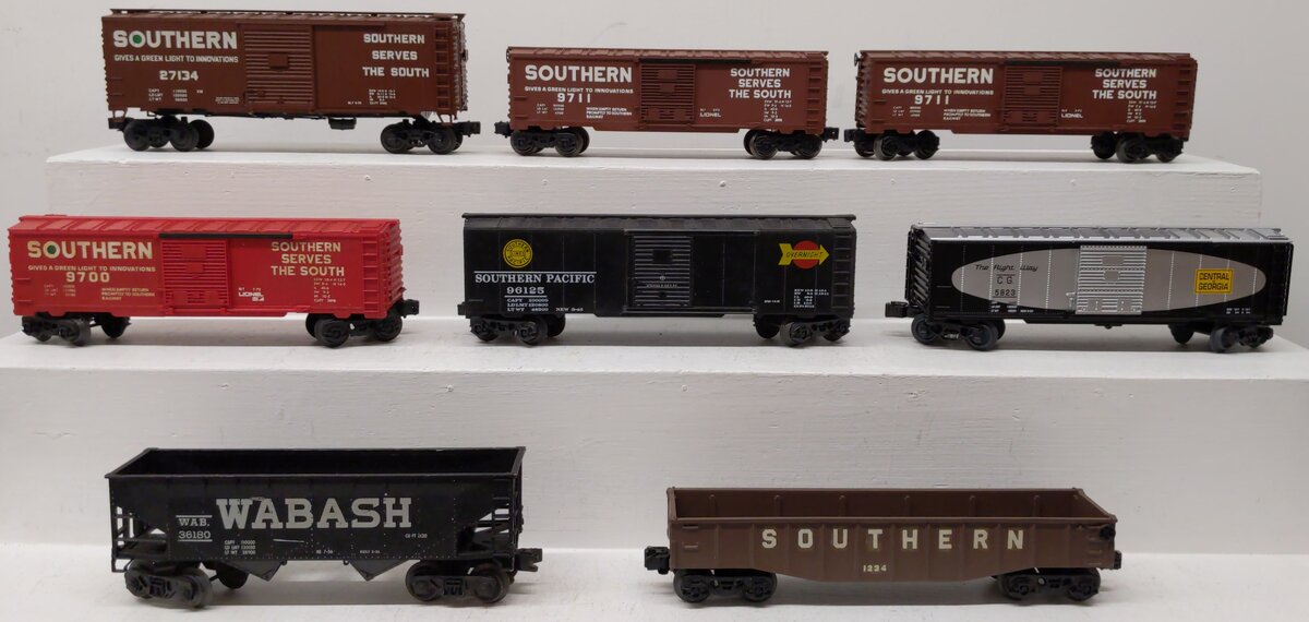 Lionel/K-Line O Assorted Freight Cars-Box Cars, Hopper, Gondola #9711/5823 [8] VG