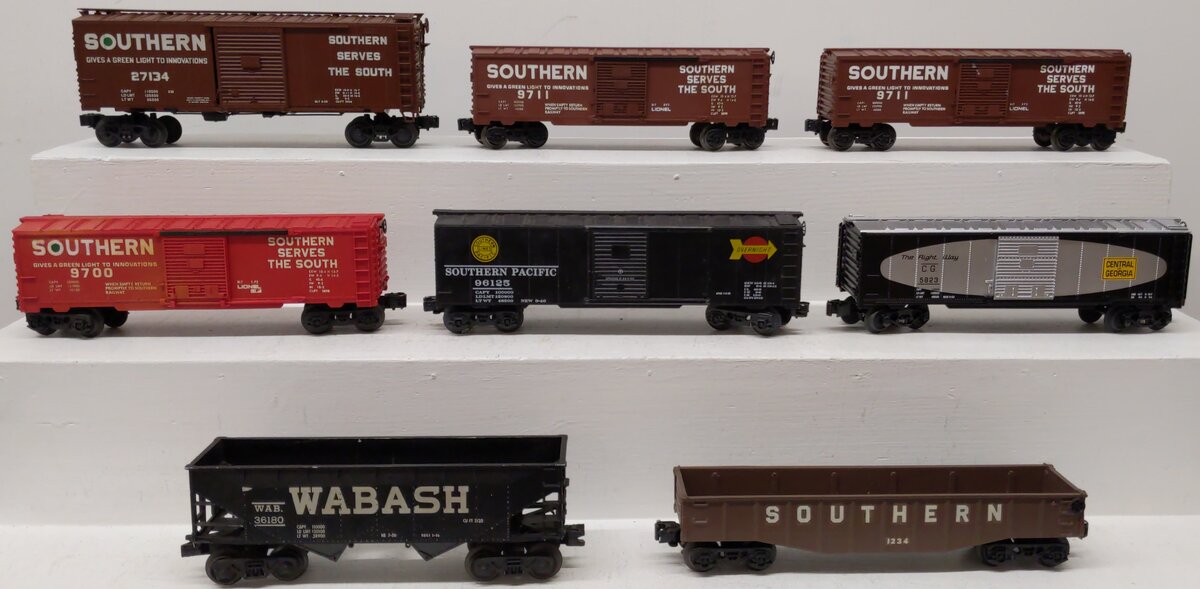 Lionel/K-Line O Assorted Freight Cars-Box Cars, Hopper, Gondola #9711/5823 [8] VG