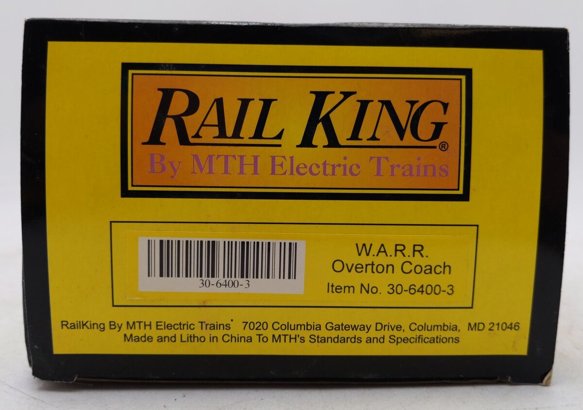 MTH 30-6400-3 O Gauge W.A.R.R. Overton Illuminated Coach LN/Box