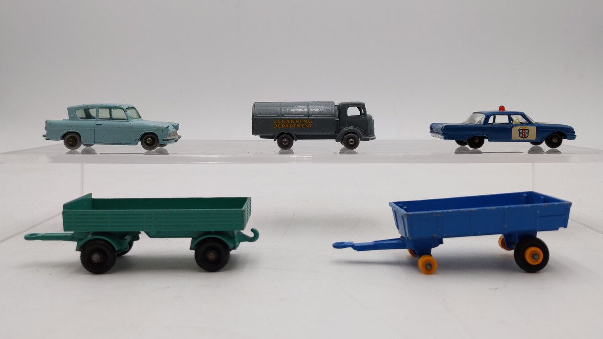 Lesney Assorted Matchbox Vehicles & Trailers: 2, 7, 38, 40, 55 [5] VG