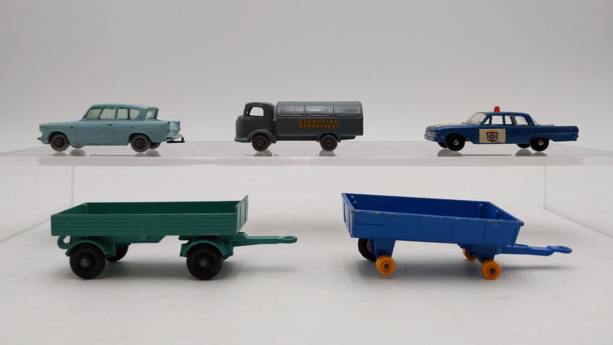 Lesney Assorted Matchbox Vehicles & Trailers: 2, 7, 38, 40, 55 [5] VG