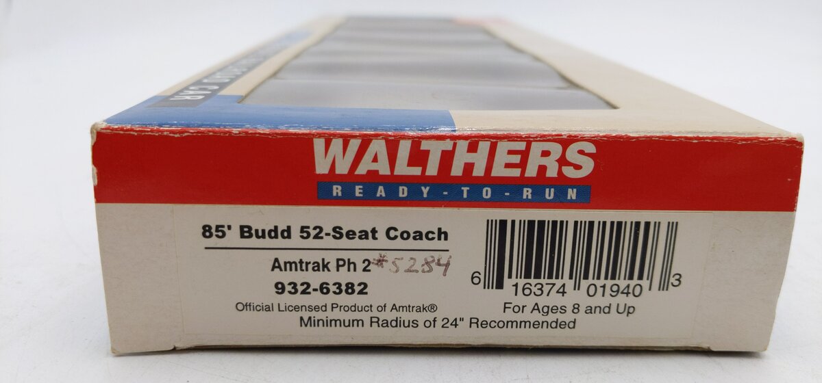 Walthers 932-6382 HO Scale Amtrak Phs 85' Budd 52-Seat Coach Custom Painted/Box