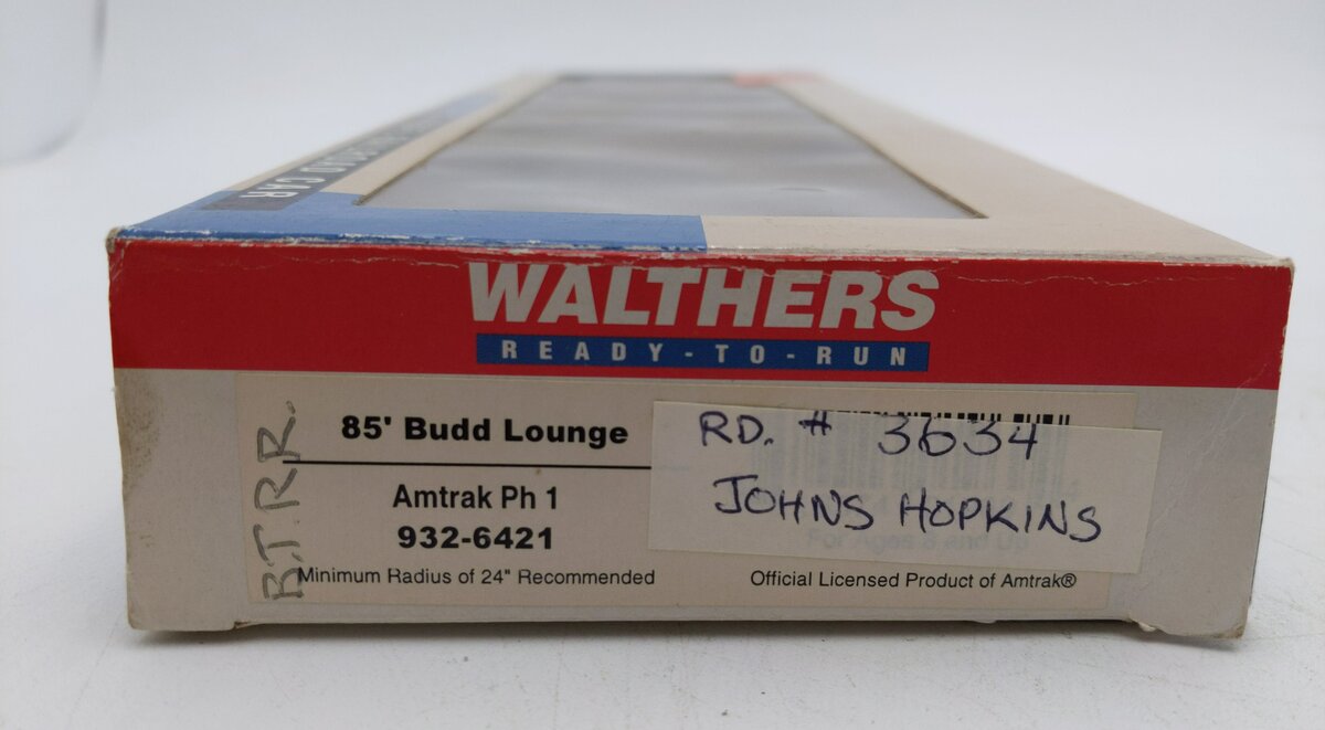 Walthers 932-6421 HO Amtrak Phase 1 85' Budd Lounge Passenger Car Weathered/Box