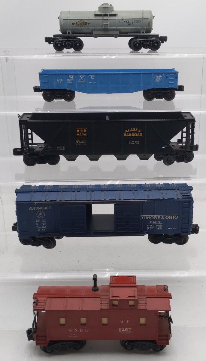 Lionel Vintage O Gauge Freight Cars [5]: #6035, 6257, 6636, 6468, & 6162 VG