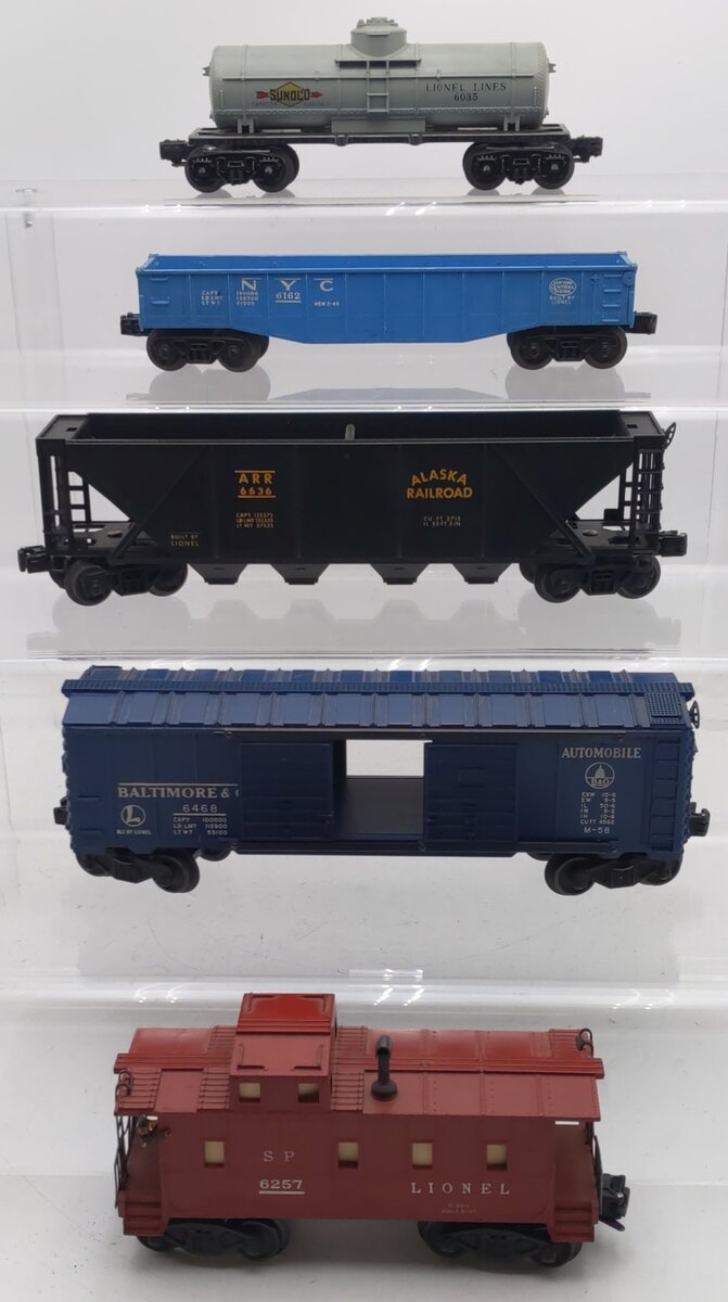 Lionel Vintage O Gauge Freight Cars [5]: #6035, 6257, 6636, 6468, & 6162 VG