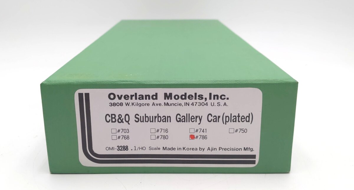 Overland OMI-3288.1 HO Brass CB&Q Suburban Gallery Coach #786 - F/P EX/Box