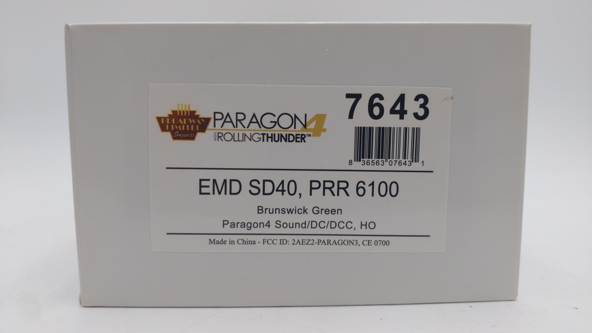 Broadway Limited 7643 HO PRR EMD SD40 Diesel Locomotive Paragon4 Sound/DCC #6100 EX/Box