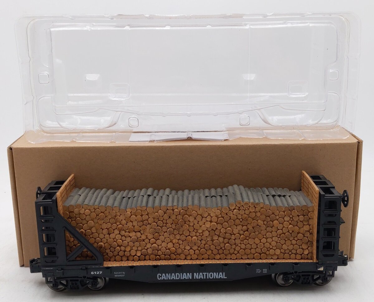 Menards 279-3434 O Canadian National Flatcar w/ Log Load #6127 EX/Box