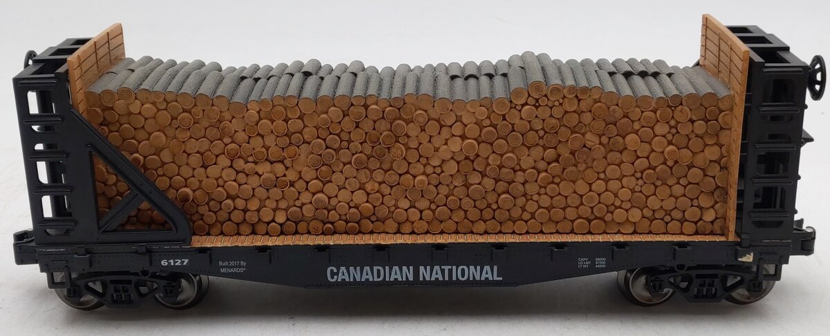 Menards 279-3434 O Canadian National Flatcar w/ Log Load #6127 EX/Box