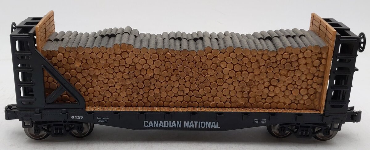 Menards 279-3434 O Canadian National Flatcar w/ Log Load #6127 EX/Box